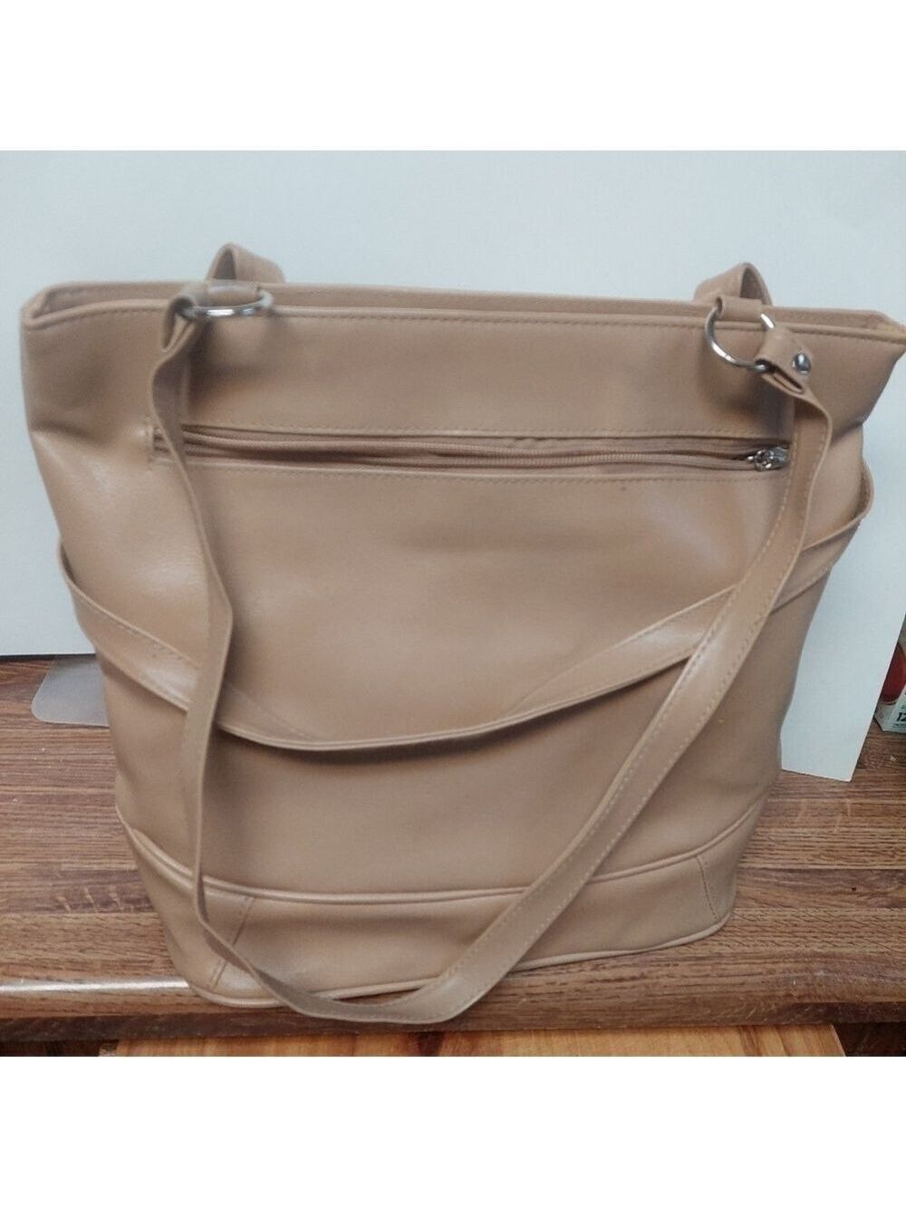 Large Tan Bucket Shoulder Bag with Long Straps